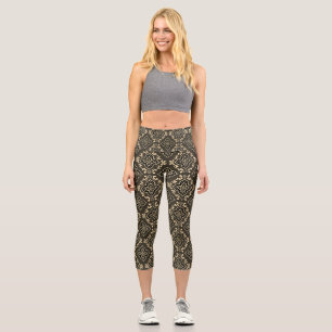 Gold n Brown Geometric Pattern / Indische Printwer Capri Leggings