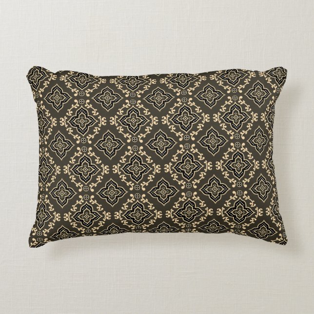 Gold n Brown Geometric Pattern / Indische Printwer Dekokissen (Vorderseite)