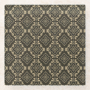 Gold n Brown Geometric Pattern / Indische Printwer Glasuntersetzer