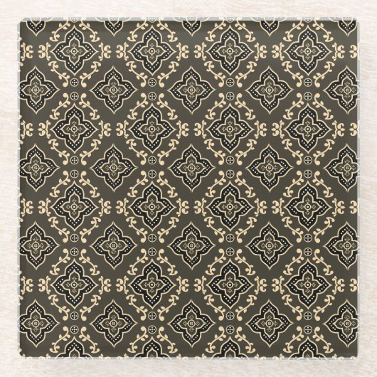 Gold n Brown Geometric Pattern / Indische Printwer Glasuntersetzer (Vorderseite)