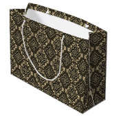 Gold n Brown Geometric Pattern / Indische Printwer Große Geschenktüte (Rückseite Schrägansicht)