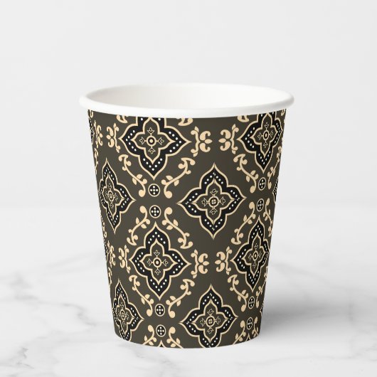 Gold n Brown Geometric Pattern / Indische Printwer Pappbecher (Vorderseite)