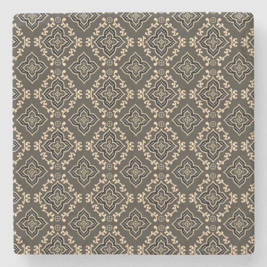 Gold n Brown Geometric Pattern / Indische Printwer Steinuntersetzer (Vorderseite)
