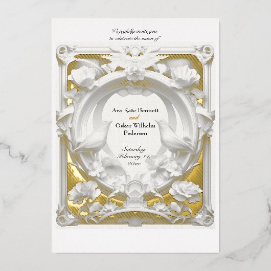 Gold 'n Fauna Motif Atelier Wedding Folieneinladung (Vorderseite)