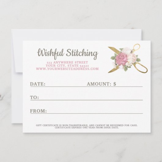 Gold Nähschere Blumengeschenkkarte Einladung (Rückseite)