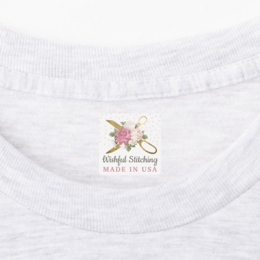 Gold Nähschere Shabby Floral Custom Bekleidung Etiketten (Befestigt)