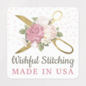 Gold Nähschere Shabby Floral Custom Bekleidung Etiketten (Design 1)