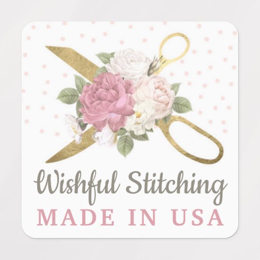 Gold Nähschere Shabby Floral Custom Bekleidung Etiketten (Design 1)