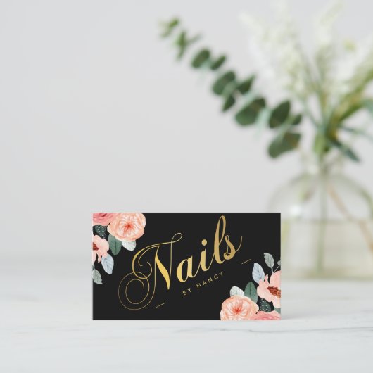 Gold Nail Salon Calligraphy Aquarellfarben Visitenkarte (Stehend Vorderseite)