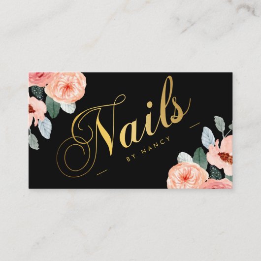 Gold Nail Salon Calligraphy Aquarellfarben Visitenkarte (Vorderseite)