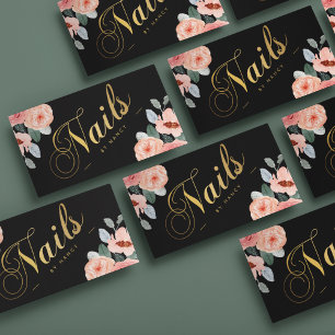 Gold Nail Salon Calligraphy Aquarellfarben Visitenkarte