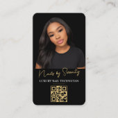 Gold Nails Technician QR Code Luxus Black Visitenkarte (Vorderseite)