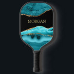 Gold Name, Black, Gold & Teal Agate Pickleball Schläger<br><div class="desc">Personalize your Name In Gold on Black,  Gold & Teal Agate.</div>