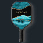 Gold Name, Black, Gold & Teal Agate Pickleball Schläger<br><div class="desc">Personalize your Name In Gold on Black,  Gold & Teal Agate.</div>