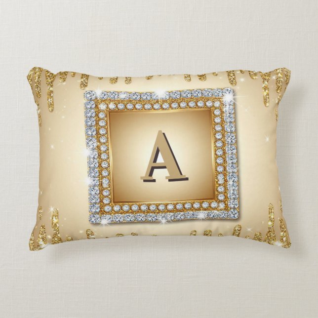 ✨ Gold Name Monogramm Diamantrahmen ✨ Dekokissen (Vorderseite)