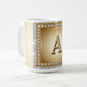 ✨ Gold Name Monogramm Diamantrahmen ✨ Kaffeetasse (Vorderseite Links)