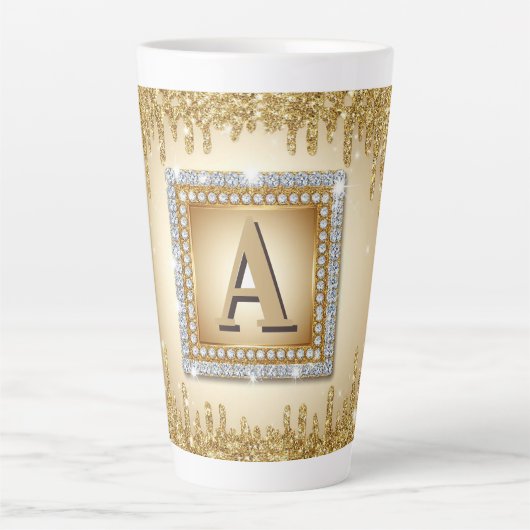 ✨ Gold Name Monogramm Diamantrahmen ✨ Milchtasse (Vorderseite)