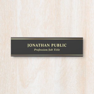 Gold Name Text Moderne elegante schwarze Vorlage Türschild