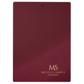 Gold Name Text Monogram Monogrammed Template Red Klemmbrett (Rückseite)