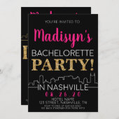 Gold Nashville Junggeselinnen-Abschied Itinerary u Einladung (Vorne/Hinten)