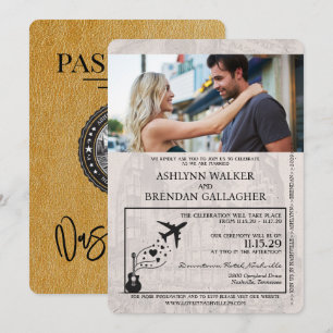 Gold Nashville Passport Hochzeitseinladung Einladung