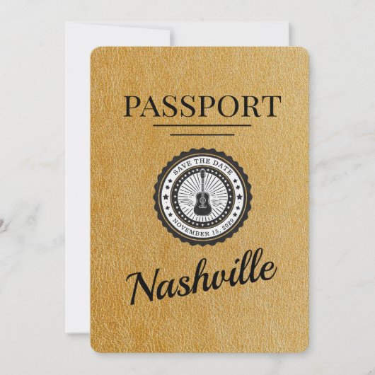 Gold Nashville Passport Save the Date (Vorderseite)
