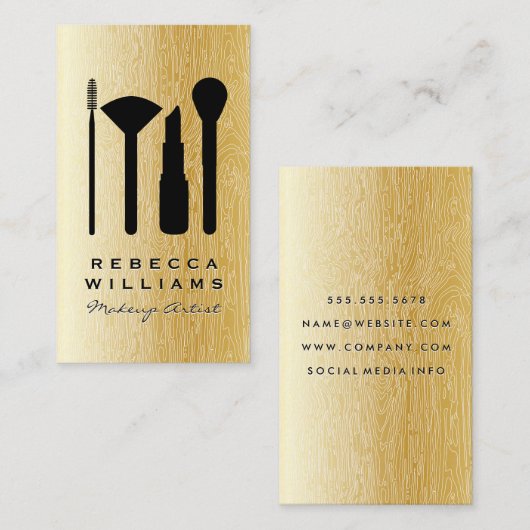 Gold Natural Lines Background Makeup Set Visitenkarte (Vorne/Hinten)