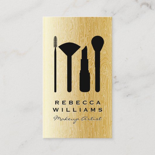 Gold Natural Lines Background Makeup Set Visitenkarte (Vorderseite)