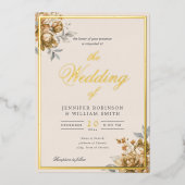 Gold Natural Rustic Floral Elegant Script Wedding  Folieneinladung (Vorderseite)