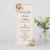 Gold Natural Rustic Floral Wedding Program Menu Einladung (Stehend Vorderseite)