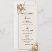 Gold Natural Rustic Floral Wedding Program Menu Einladung (Vorderseite)