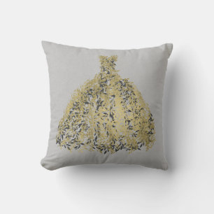 Gold Naturgrau Modernes Botanisches Kleid Kissen