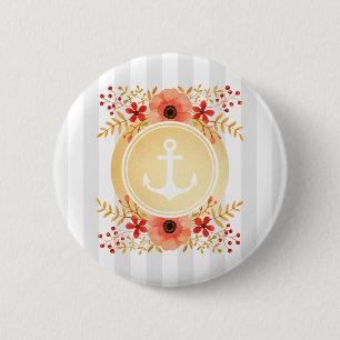 Gold Nautic Anchor Wasserfarbe Floral Strichen Button