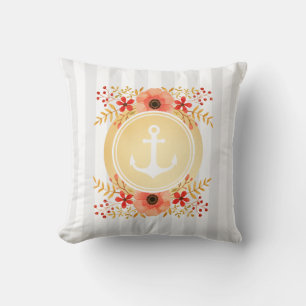 Gold Nautic Anchor Wasserfarbe Floral Strichen Kissen