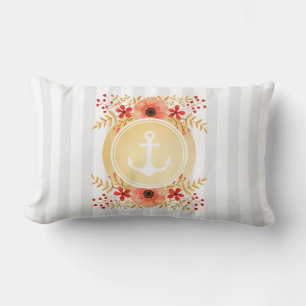 Gold Nautic Anchor Wasserfarbe Floral Strichen Lendenkissen