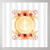 Gold Nautic Anchor Wasserfarbe Floral Strichen Poster (Vorne)