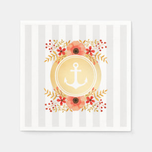 Gold Nautic Anchor Wasserfarbe Floral Strichen Serviette