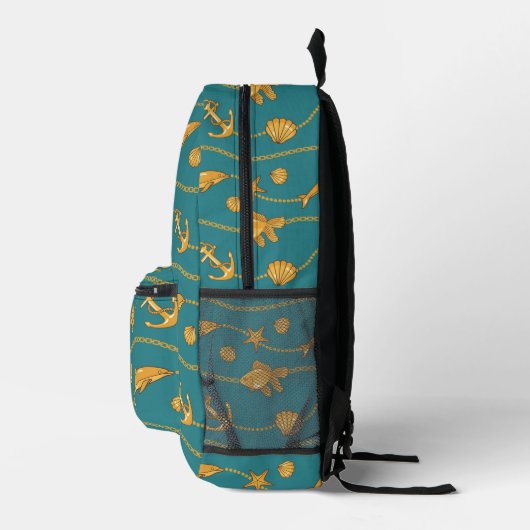 Gold Nautic Pattern Bedruckter Rucksack (Rechts)