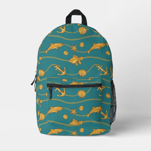 Gold Nautic Pattern Bedruckter Rucksack (Vorderseite)