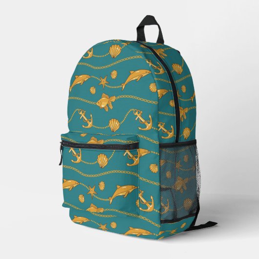 Gold Nautic Pattern Bedruckter Rucksack (Rückseitige Ecke Rechts)