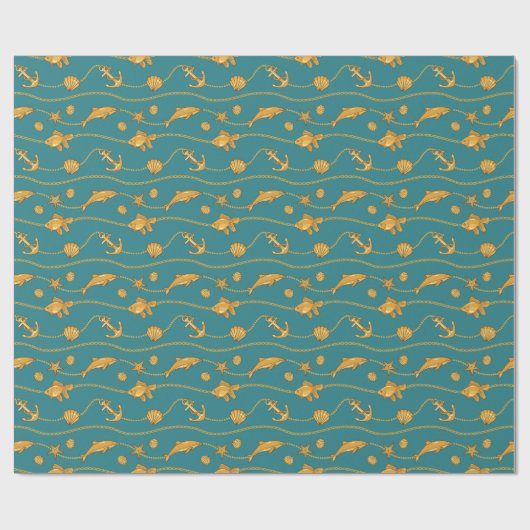 Gold Nautic Pattern Geschenkpapier (Flach)