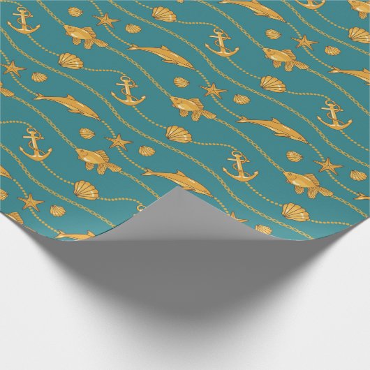 Gold Nautic Pattern Geschenkpapier (Ecke)