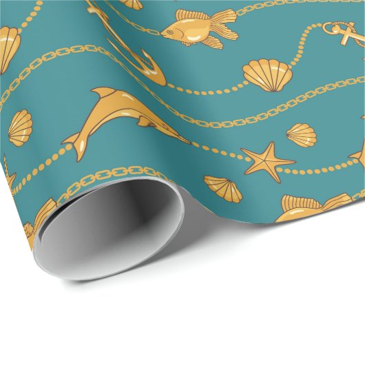 Gold Nautic Pattern Geschenkpapier (Rolleneckpunkt)