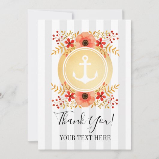 Gold Nautical Anchor Aquarellfarben Vielen Dank Dankeskarte (Vorderseite)