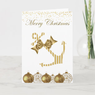 Gold Nautical Anchor Christmas Card Feiertagskarte