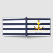Gold Nautical Anchor Navy Blue & White Wedding Gästebuch (Voll)