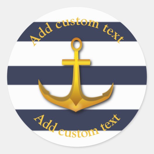 Gold Nautical Anchor Navy Blue & White Wedding Runder Aufkleber (Vorderseite)