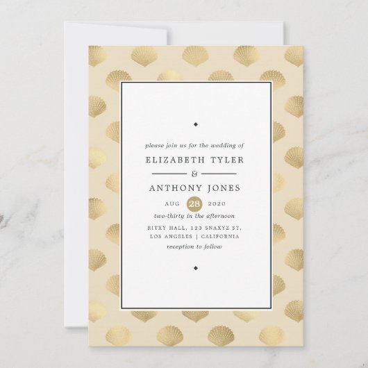 Gold Nautical Wedding Einladung (Vorderseite)