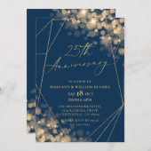 Gold & Navy 25. Hochzeitstag Einladung (Vorne/Hinten)