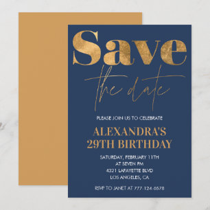 Gold Navy 29. Geburtstagseinladungen Save the Date Einladung